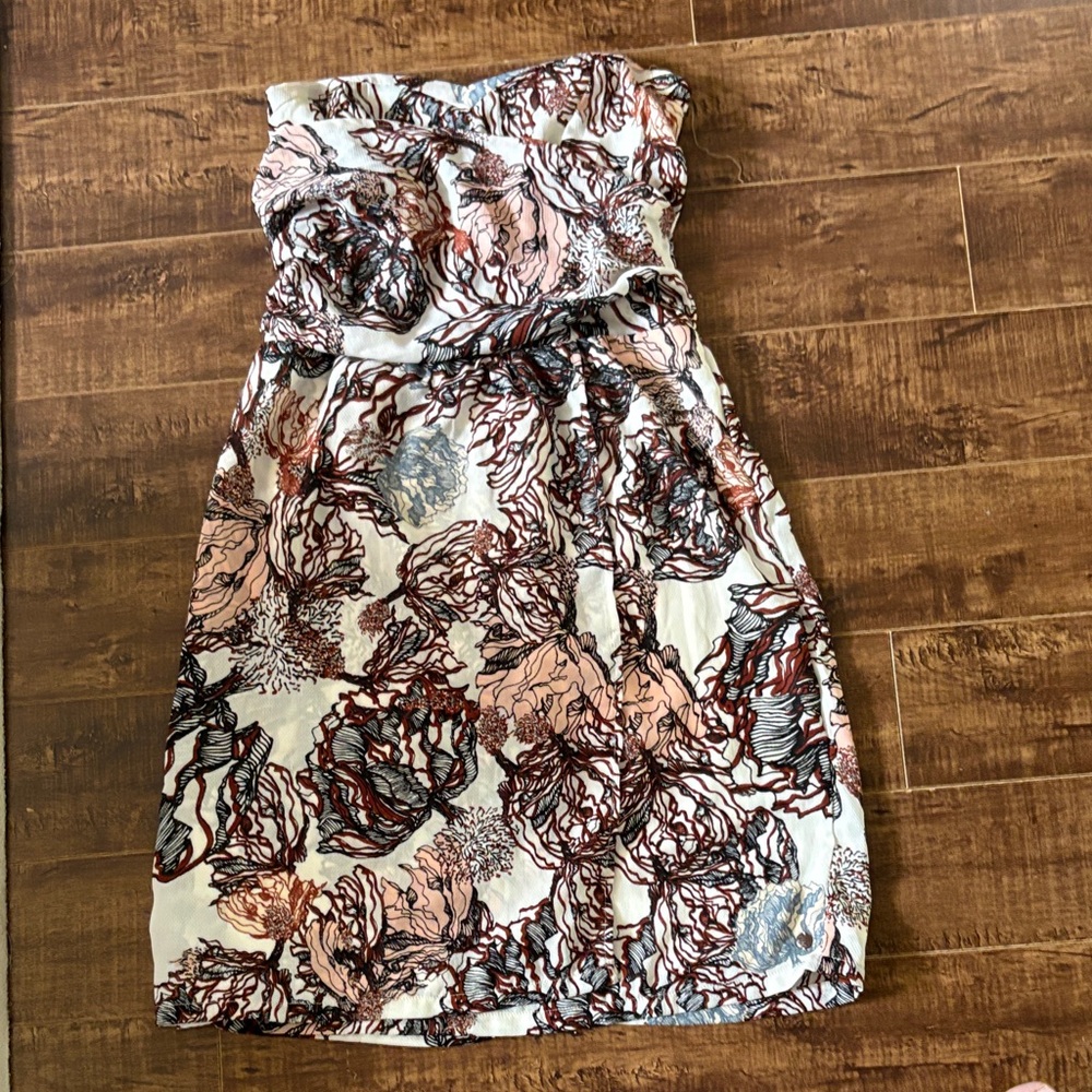 Chic Strapless Floral Dress in Pink and Brown